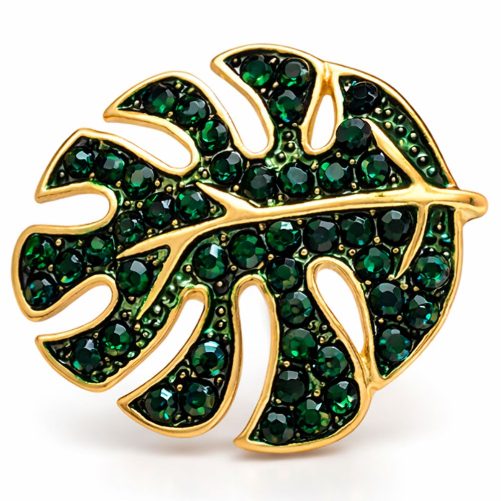 Palm Leaf Diamante Shank Button – 25mm