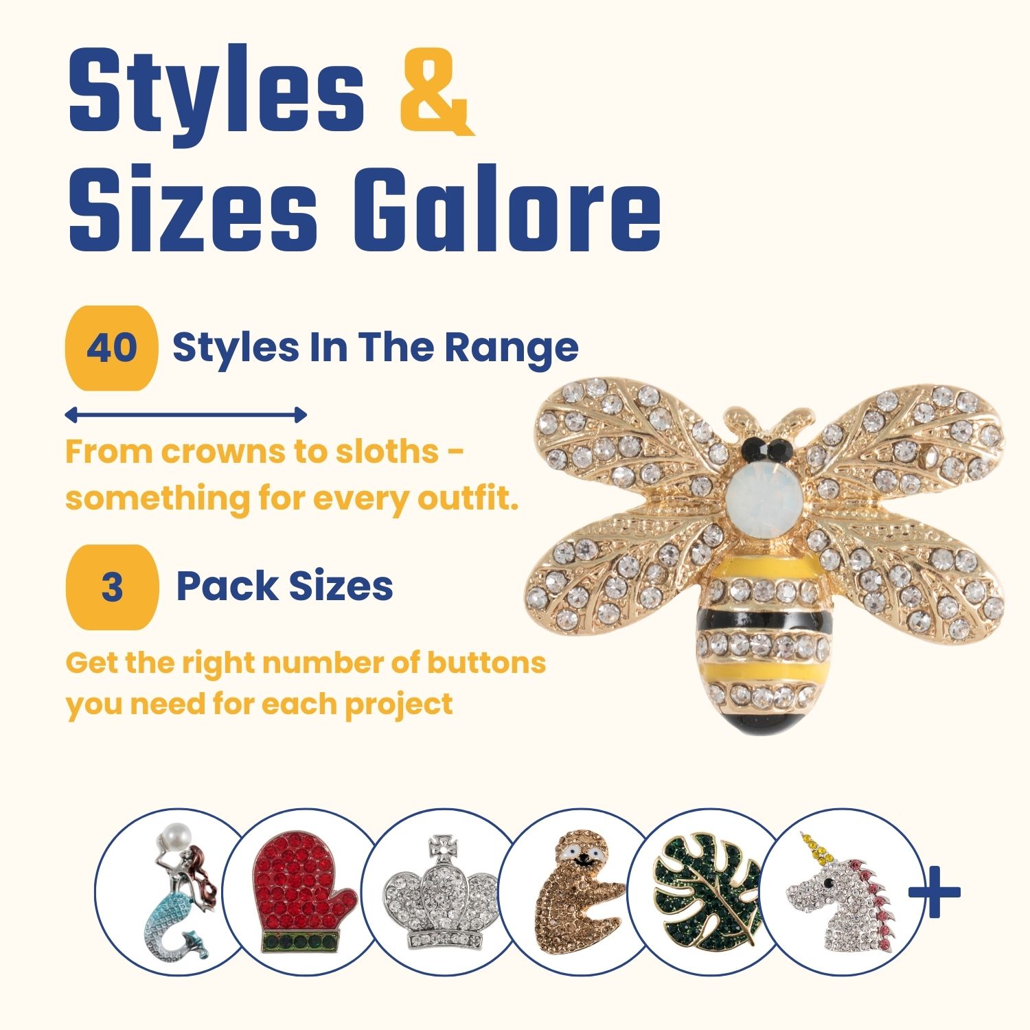 Bee Diamante Shank Button – 30mm - Image 3