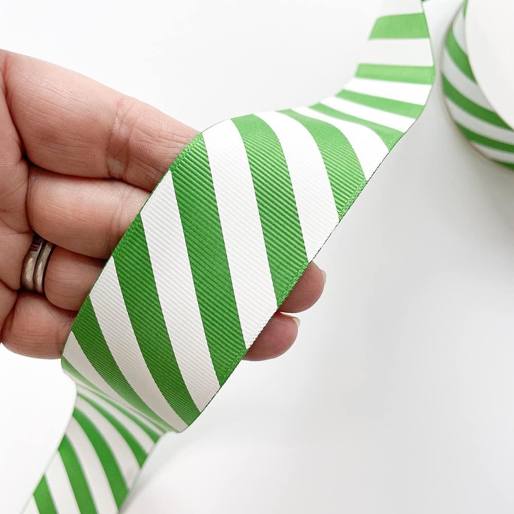 Candy Stripe Grosgrain Ribbon – Green & White – Giddy Square - Image 2