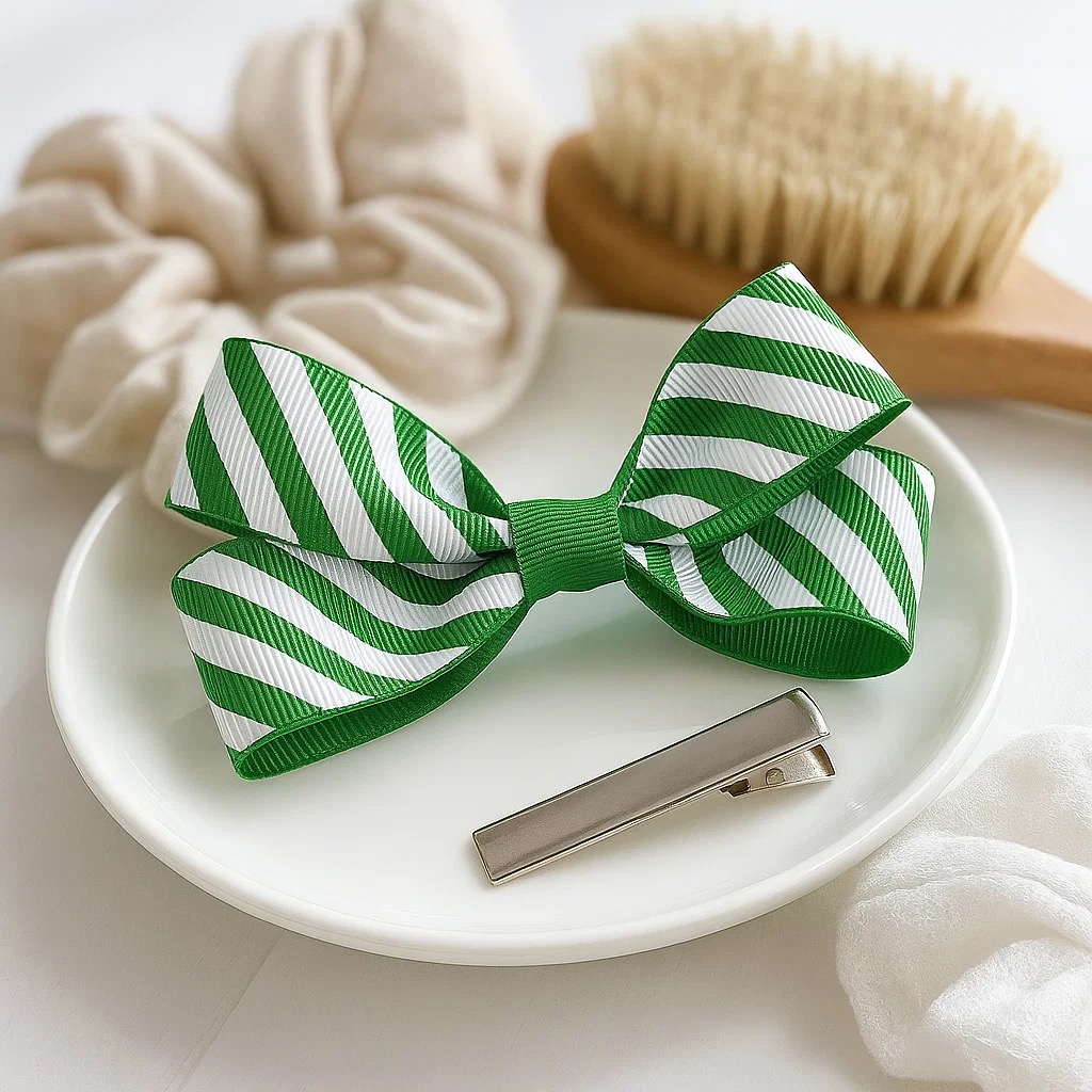 Candy Stripe Grosgrain Ribbon – Green & White – Giddy Square - Image 5